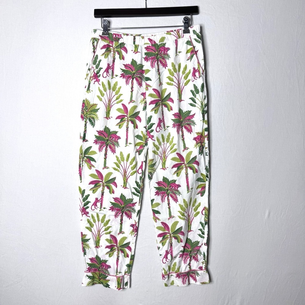 PRINTFRESH Pajama Pants Royal Palms Pink Basil Monkey Novelty Lounge Sleep Sz XS - Picture 2 of 12